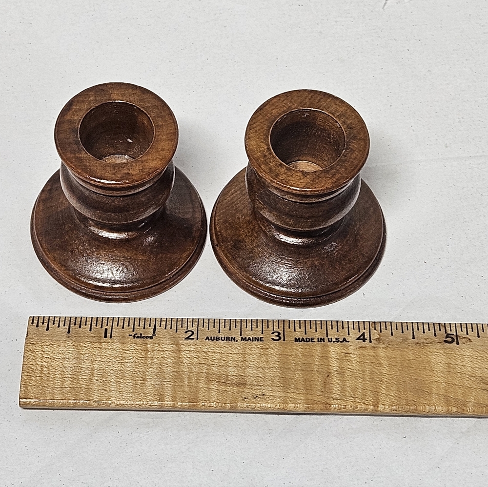 Vintage Small Turned Wood Wooden Candle Holders Candlesticks - Picture 7 of 8